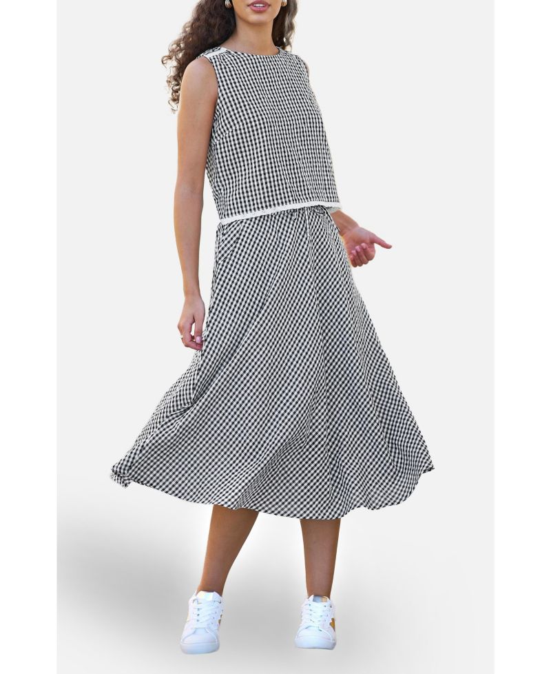 Women's Gingham Cotton Midi Skirt