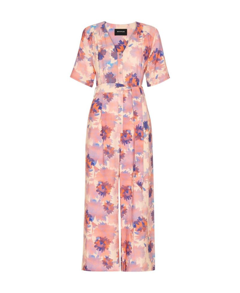 Women's Floral Button Front Cropped Jumpsuit