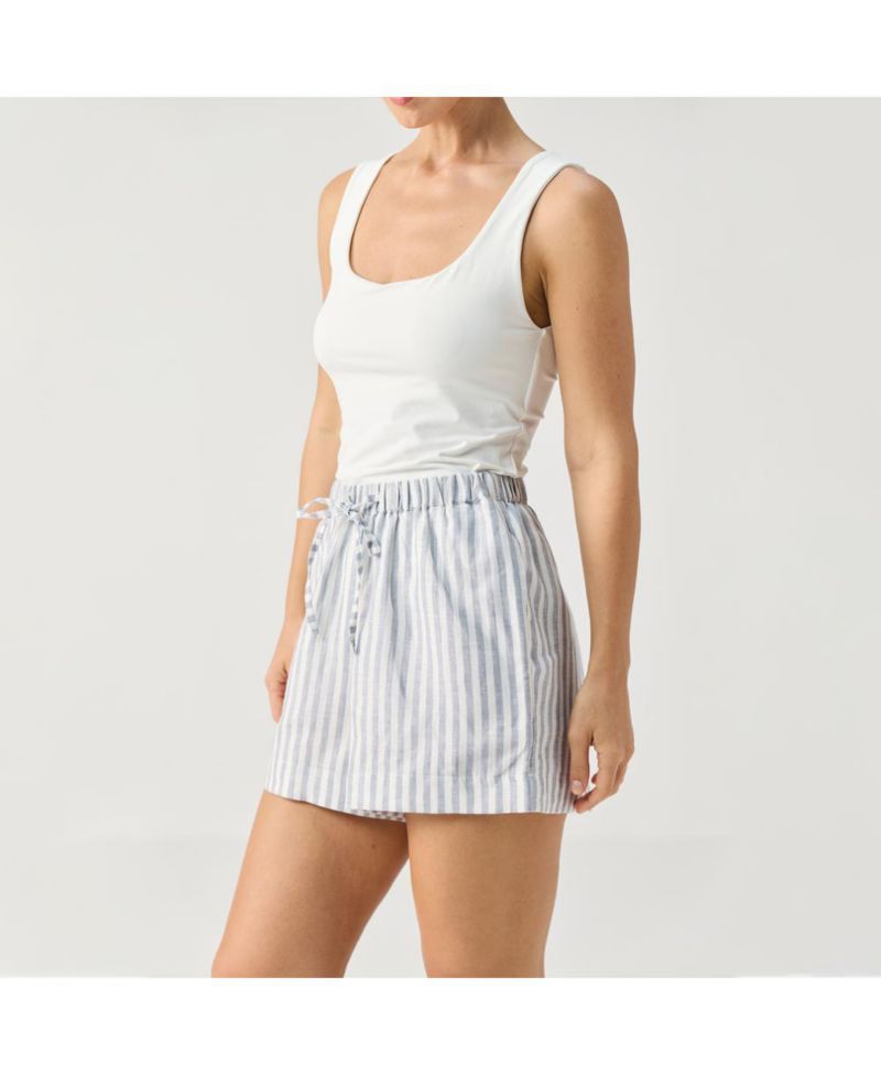 Women's Striped Linen Drawstring Relaxed Shorts