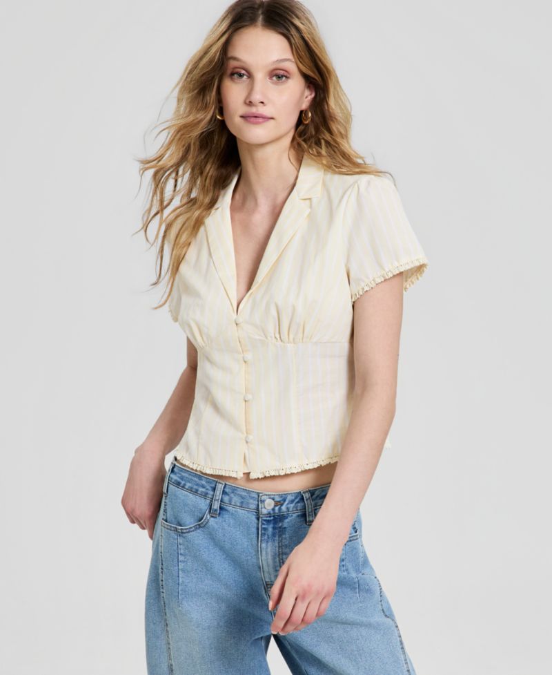 Women's Fitted Button-Front Poplin Shirt