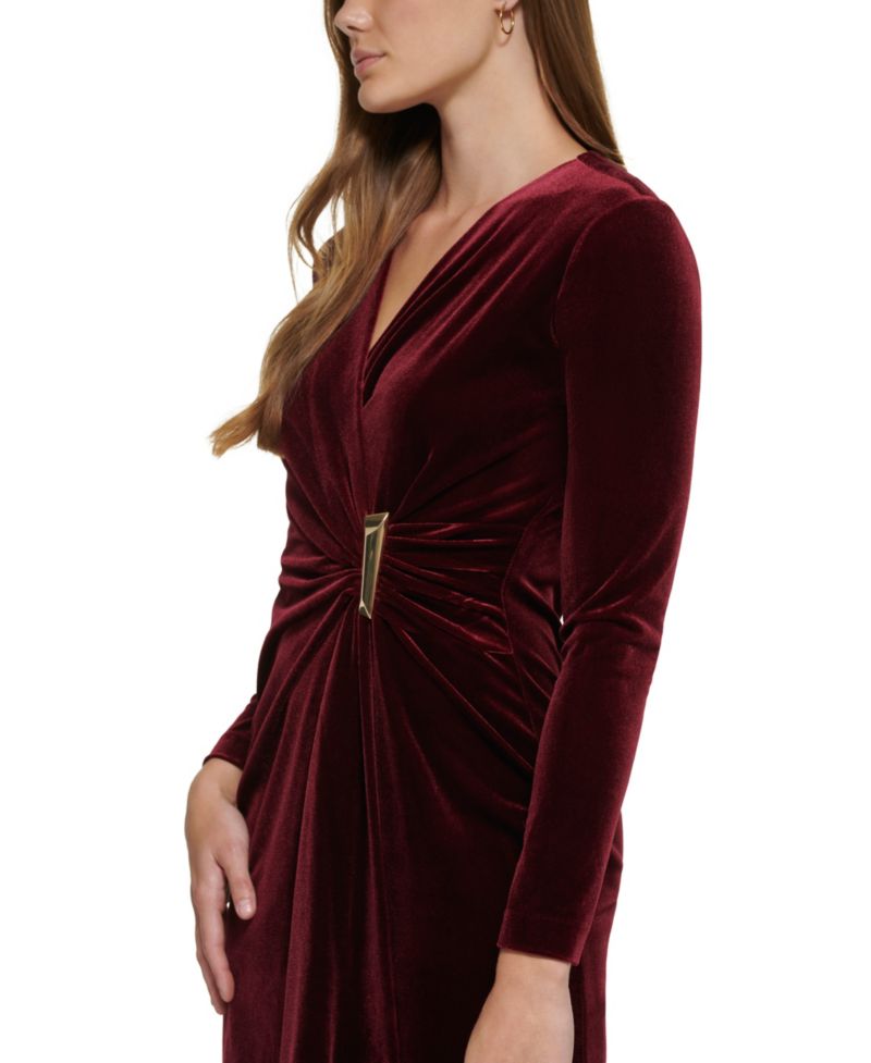 Petite Velvet V-Neck Long-Sleeve Dress