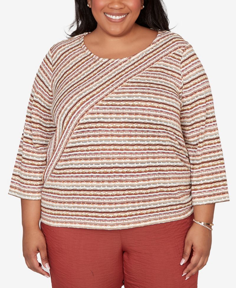 Plus Size Spice Market Spliced Textured Stripe Ruched Tie Top