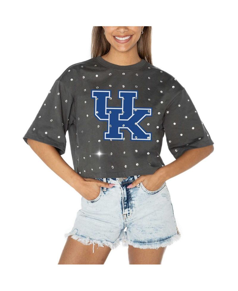 Women's Gray Kentucky Wildcats Go Time Rhinestone Crop T-Shirt