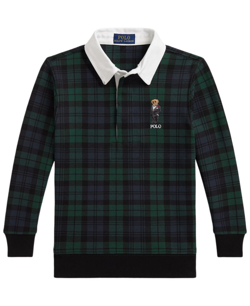 Boys' 2T-7 Polo Bear Plaid Rugby Sweatshirt