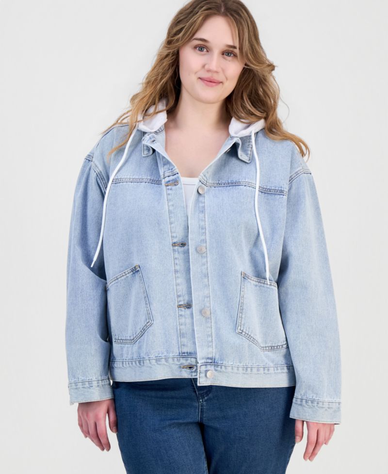 Trendy Plus Size Hooded Denim Jacket