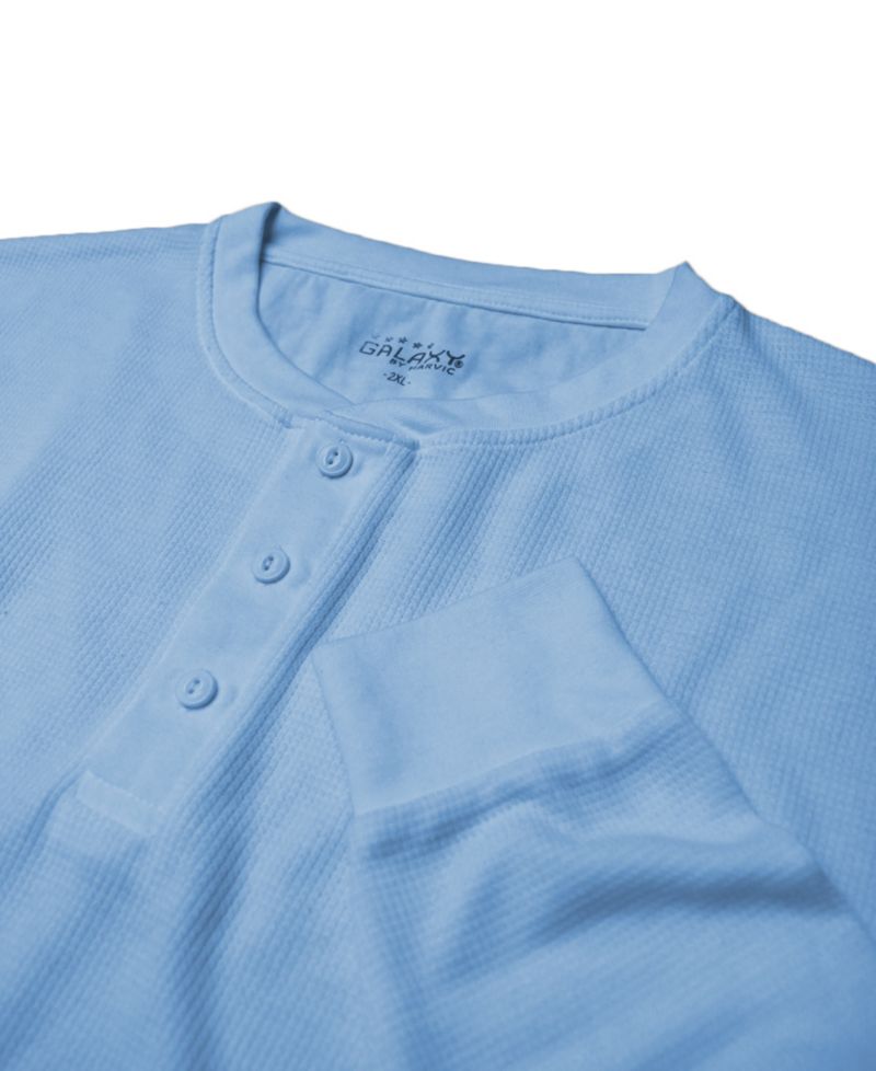 Men's Oversized Waffle-Knit Thermal Henley Shirt