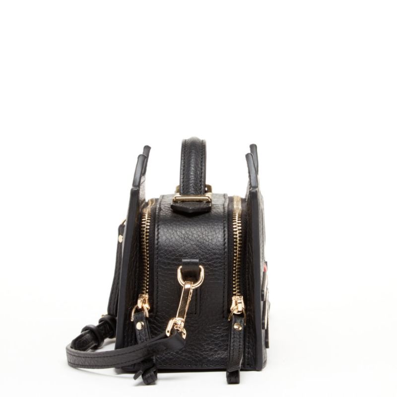 Womens Leather Novelty Cat Face Mini Crossbody Bag Cute Structured Box Purse Small Top Handle Satchel with Zipper Closure Black