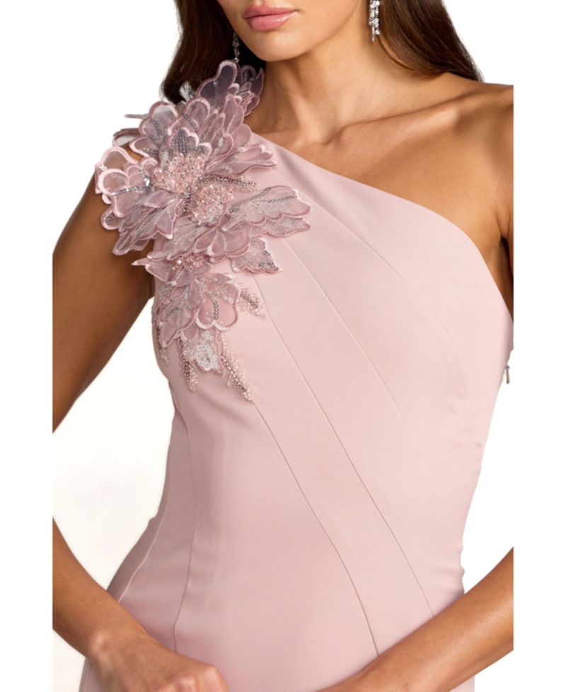 Women's One Shoulder Crepe Trumpet Midi Dress