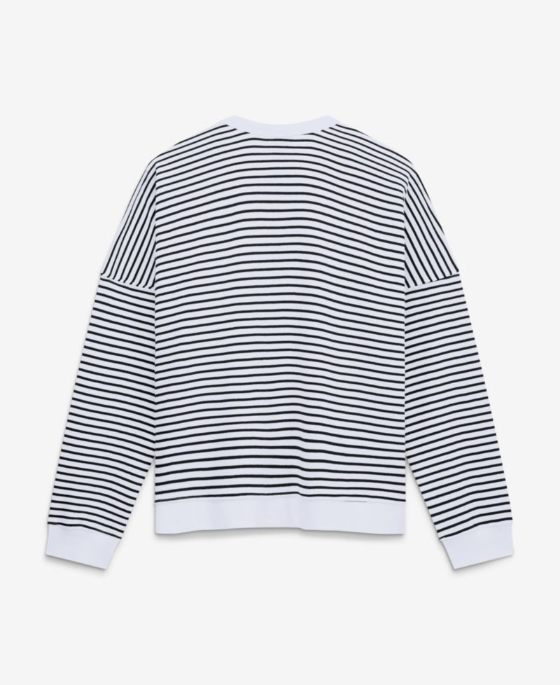 Women's White/Black Baltimore Ravens Striped Oversized French Terry Sweatshirt
