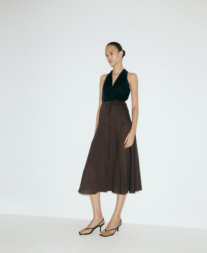 Women's Bicolor A-Line Midi Sleeveless V-Neck Dress
