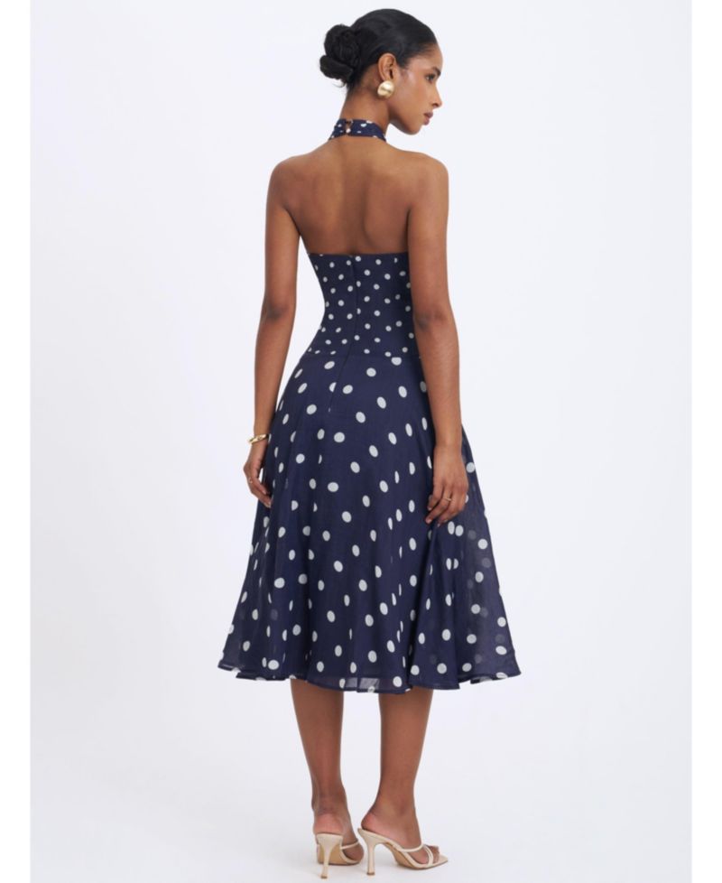Women's Nuri Polka-Dot Halter A-Line Midi Dress