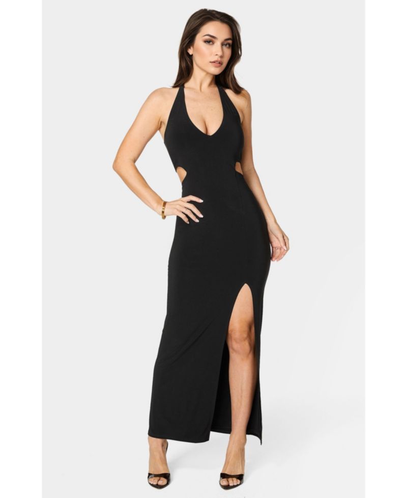 Women's Slit Front Cutout Halter Midi Dress