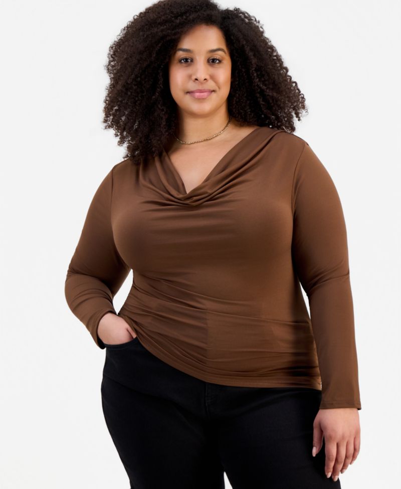 Trendy Plus Size Cowlneck Jersey Top