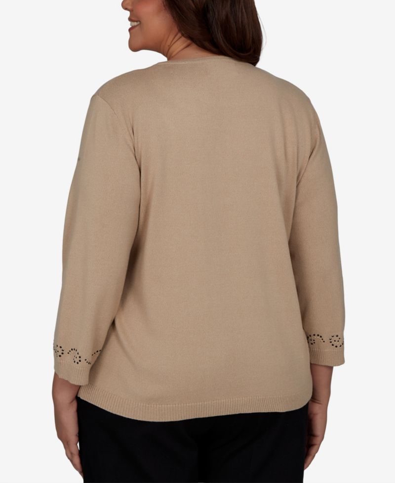 Plus Size Travel Advisory Beaded Scroll 3/4-Sleeve Sweater