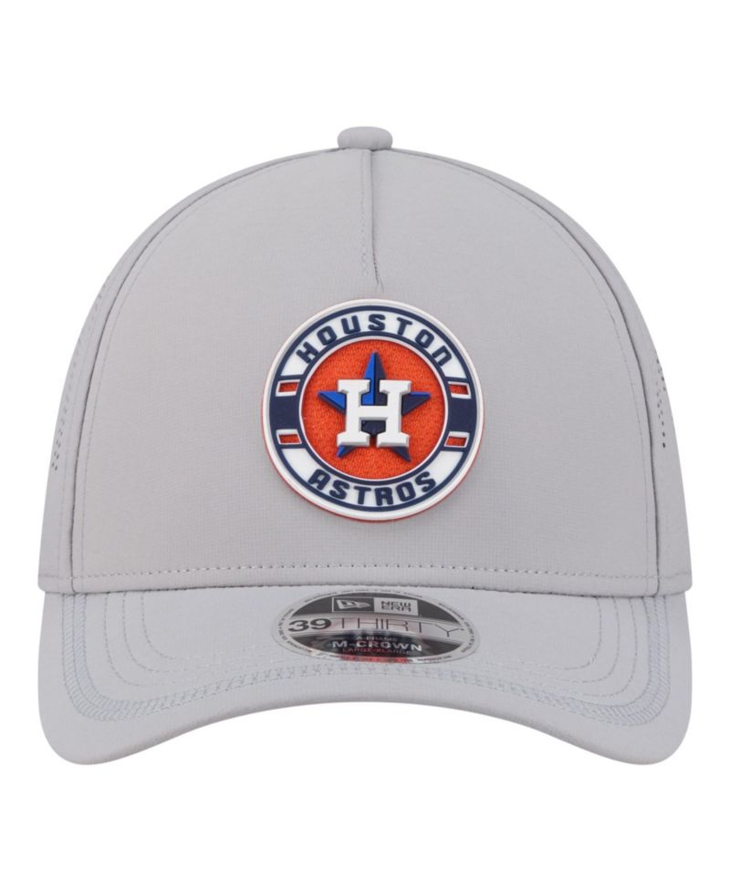 Men's Gray Houston Astros Patch 39THIRTY A-Frame M-Crown Perforated Flex Hat