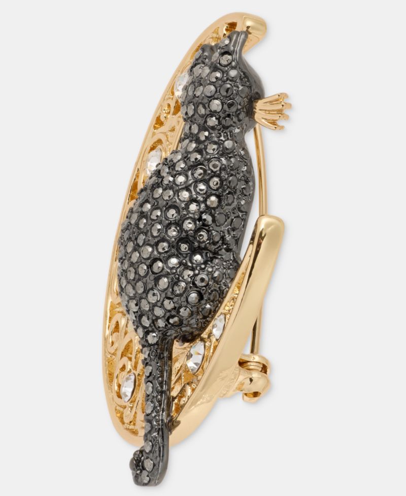 Pav&eacute; Cat Filigree Moon Pin