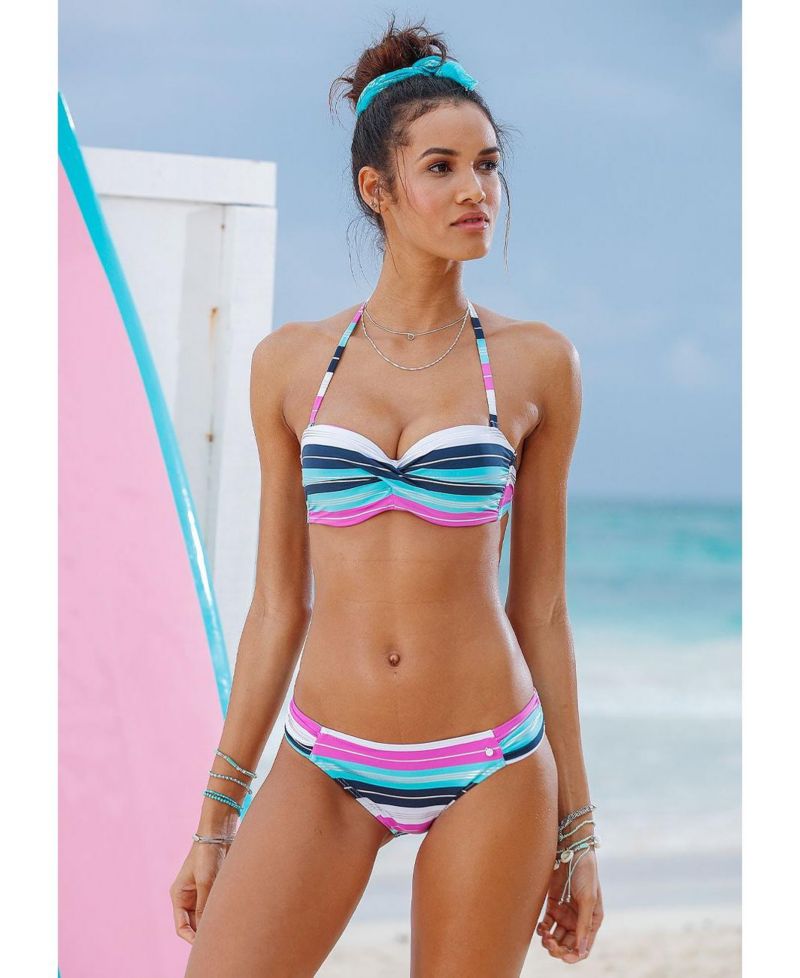 Women's Striped Classic Bikini Ruched Swim Bottom