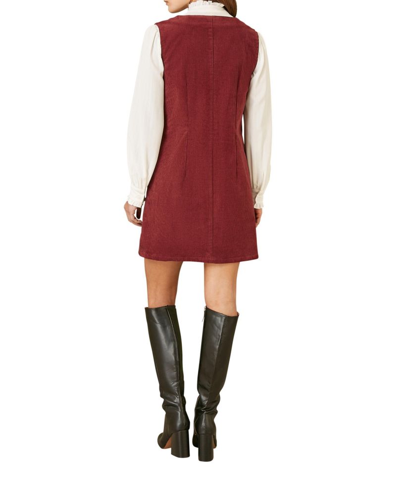 Women's V-Neck Cord Pinafore Dress