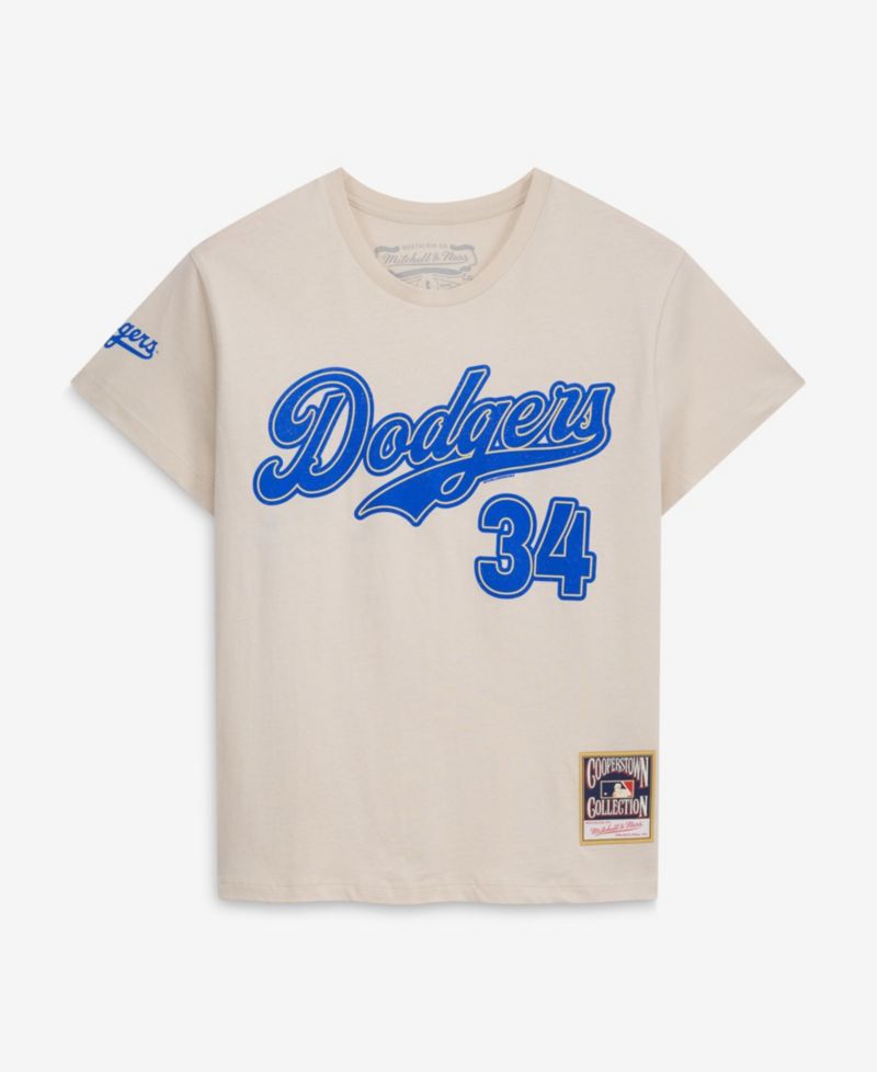Women's Fernando Valenzuela Cream Los Angeles Dodgers Cooperstown Name & Number Throwback T-Shirt