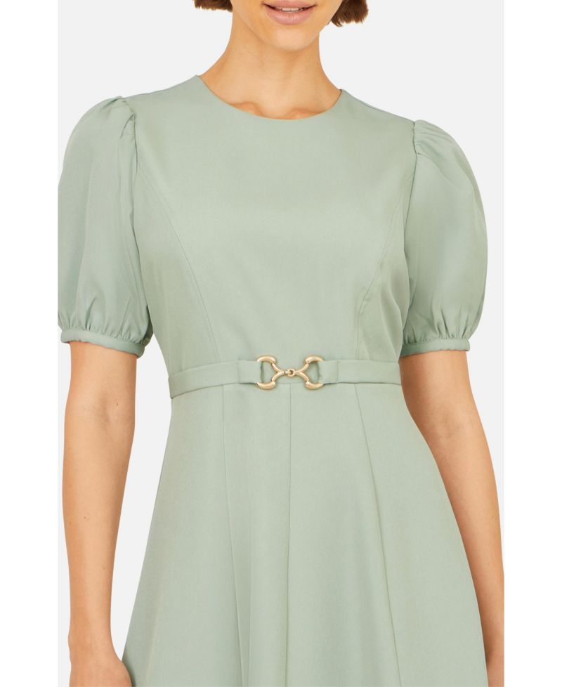 Women's Buckle Detail Short Sleeve Skater Dress