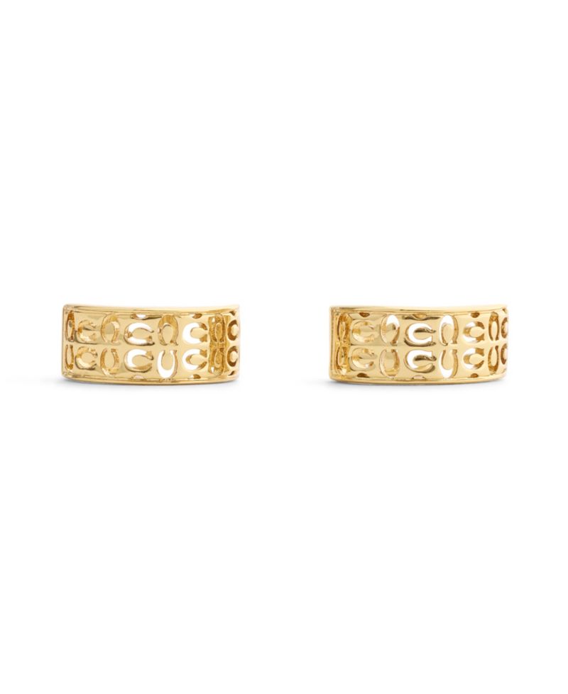 Gold Signature Quilted Cut Out Huggie Earrings