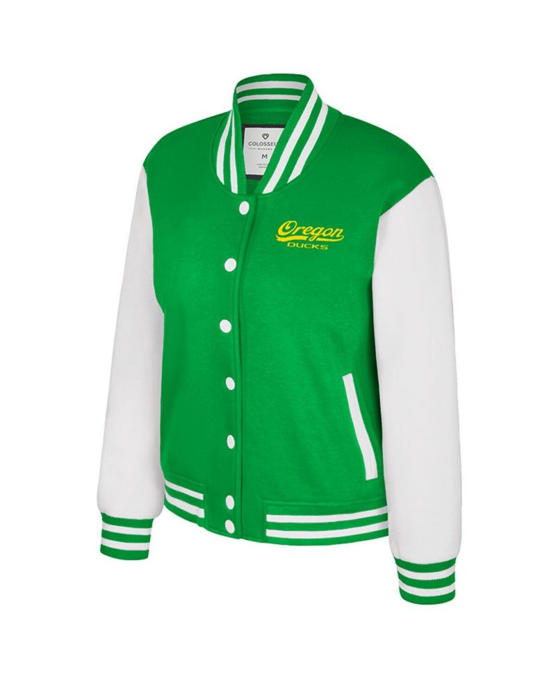 Women's Green Oregon Ducks French Baguette Full Snap Fleece Jacket