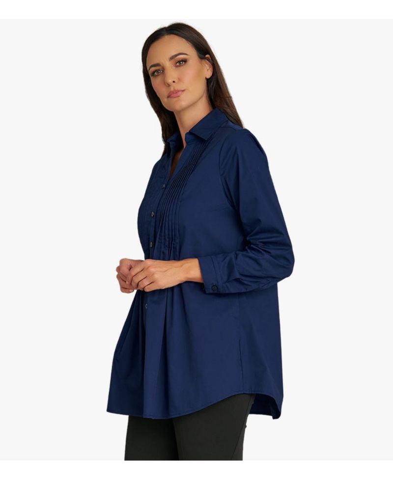 Women's Long Sleeve Cotton Poplin Pintuck Tunic