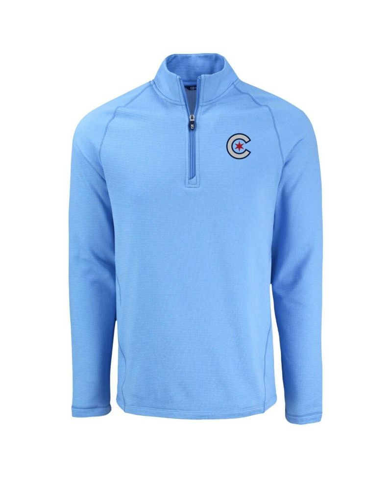 Men's Heather Light Blue Chicago Cubs Peshastin Eco Fleece Raglan Quarter-Zip