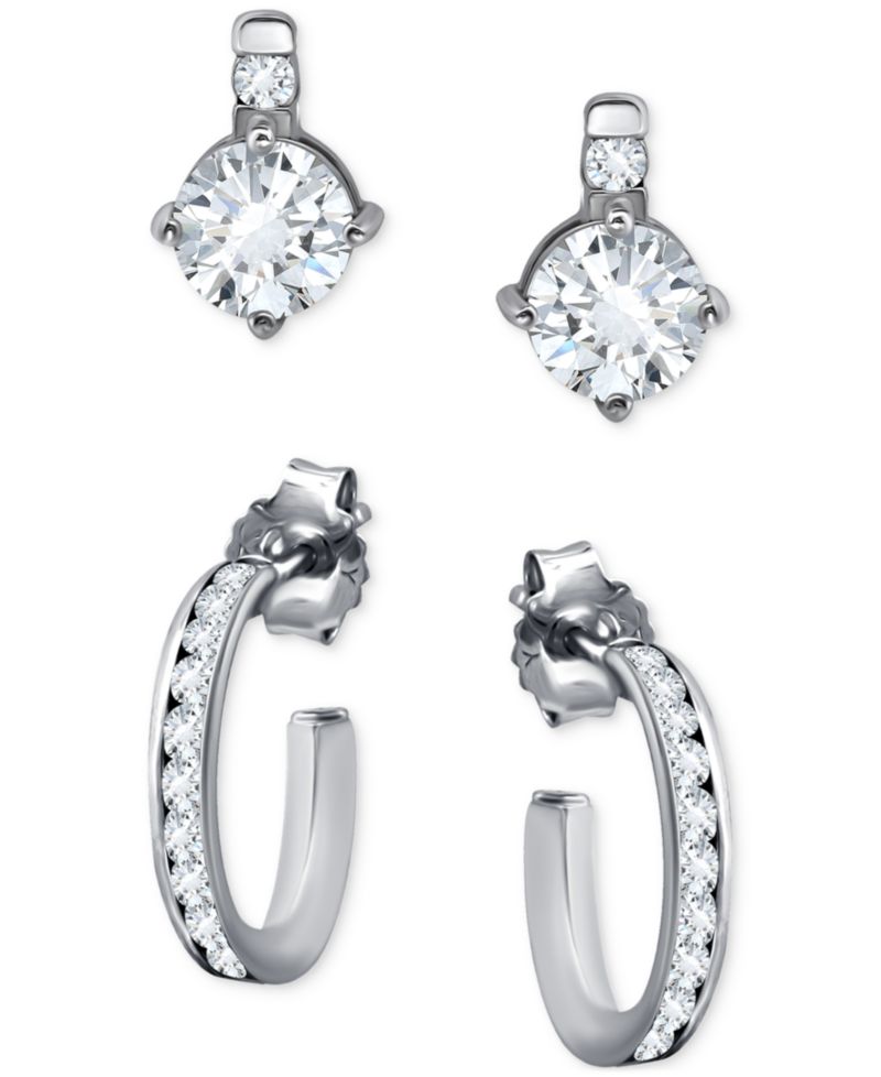 2-Pc. Set Cubic Zirconia Stud & Hoop Earrings