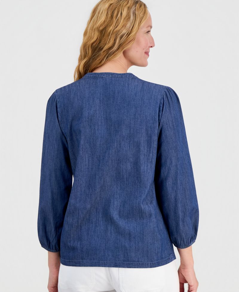 Women's Chambray Pintuck Popover Blouse
