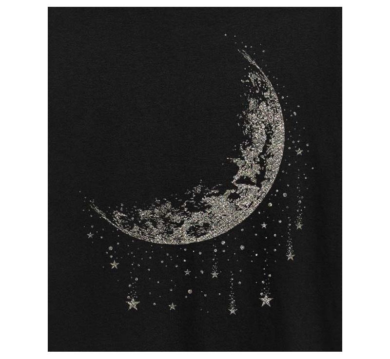 Moon and Falling Stars Metallic Plus Size Graphic T-Shirt