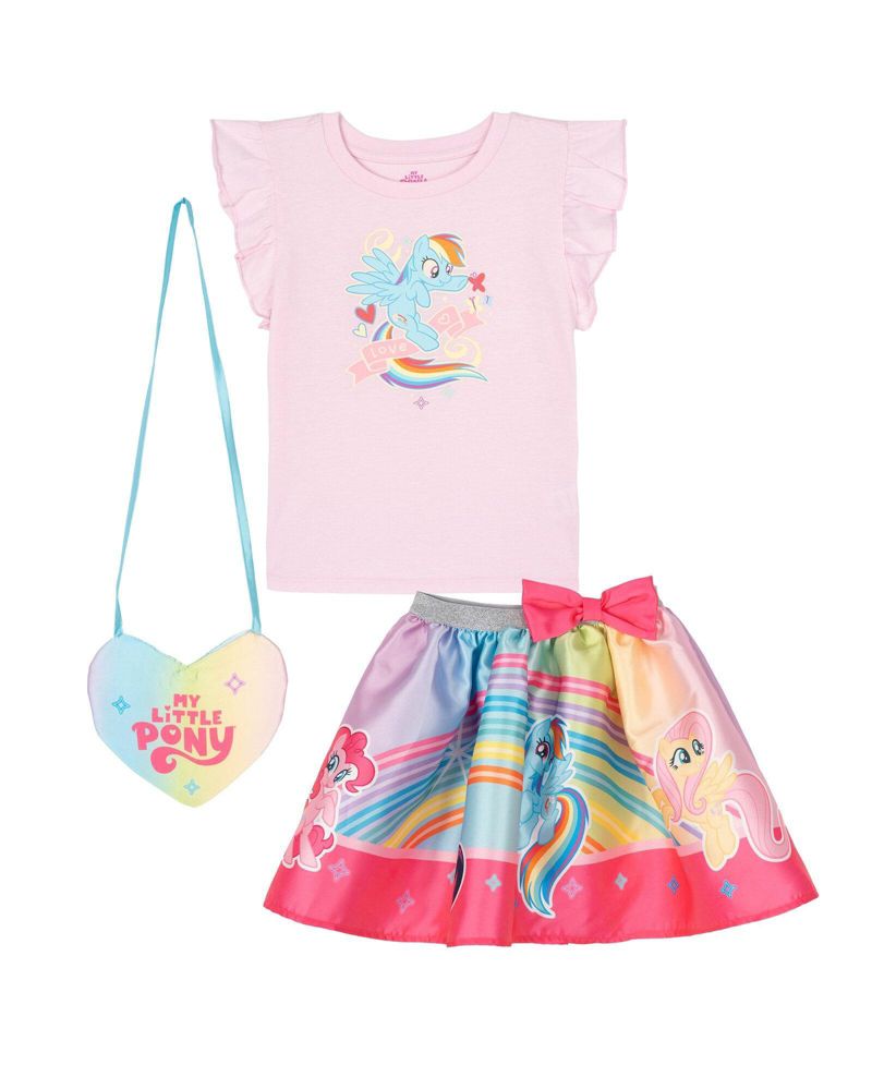 Girls' 5-12 Satin Skirt and Top Set with Bag