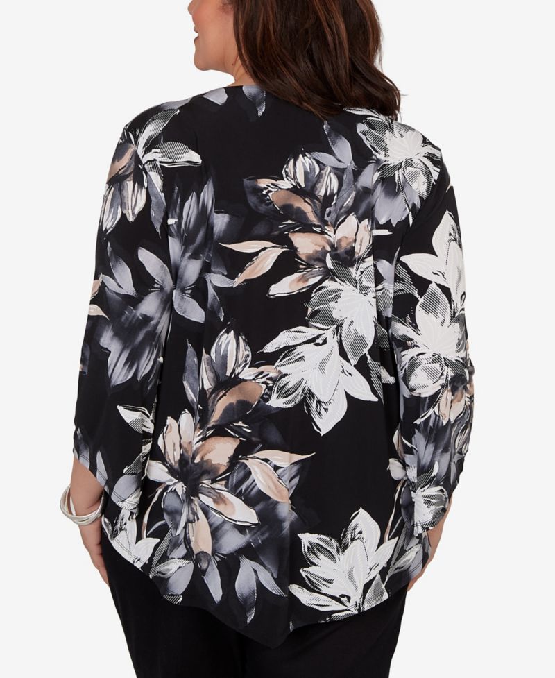 Plus Size Watercolor Floral Puff Printed Top