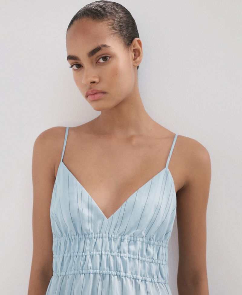 Women's Striped Midi Gathered Dress