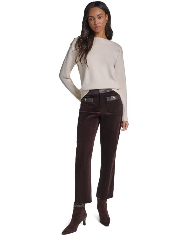 Petite High-Waist Straight Corduroy Pants