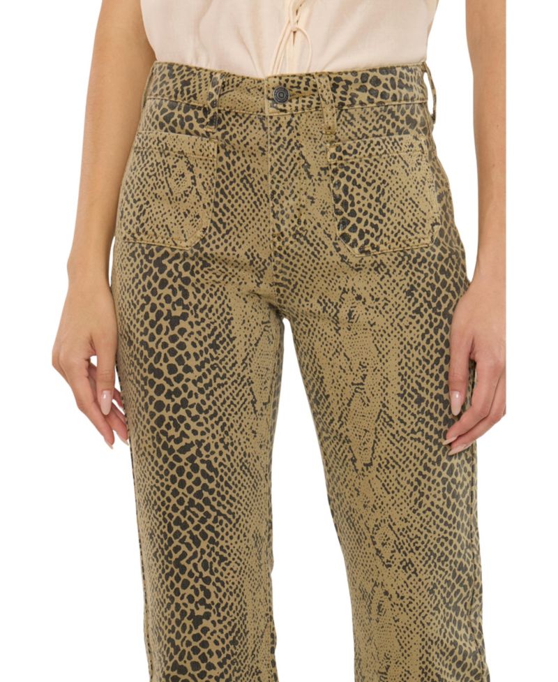 Women's USA Juniors' High Rise Crop Flare Python Print Jeans