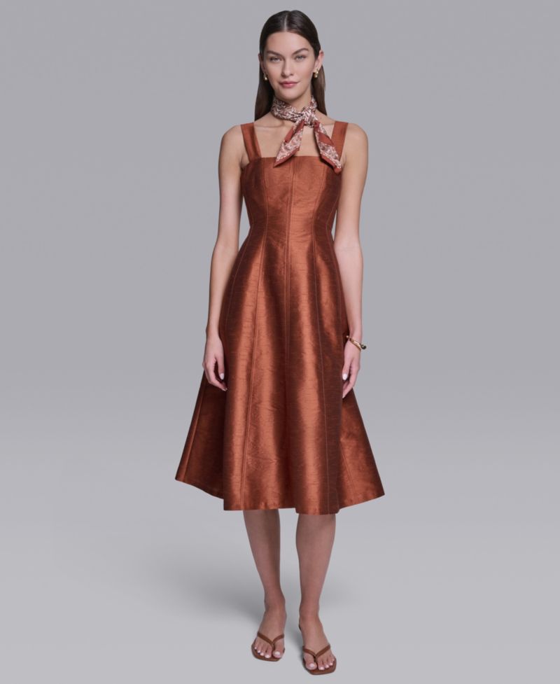Women's Sleeveless Detachable Scarf Detail Midi Dress