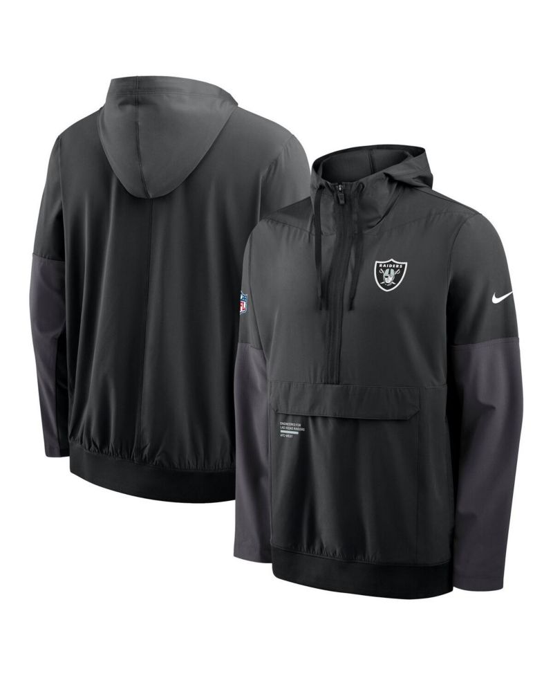 Men's Black Las Vegas Raiders Sideline Anorak Half-Zip Hoodie Jacket