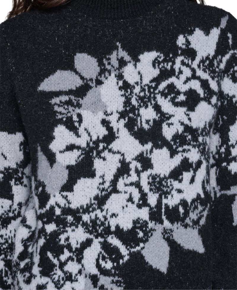 Women's Rose Mock Neck Floral-Print Sweater