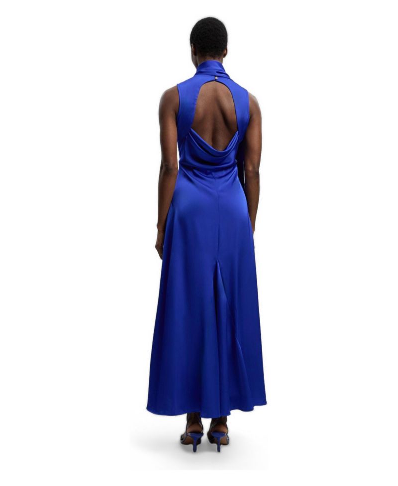 Women's Satin Cowl Neck Scarf Fringe Maxi Dress