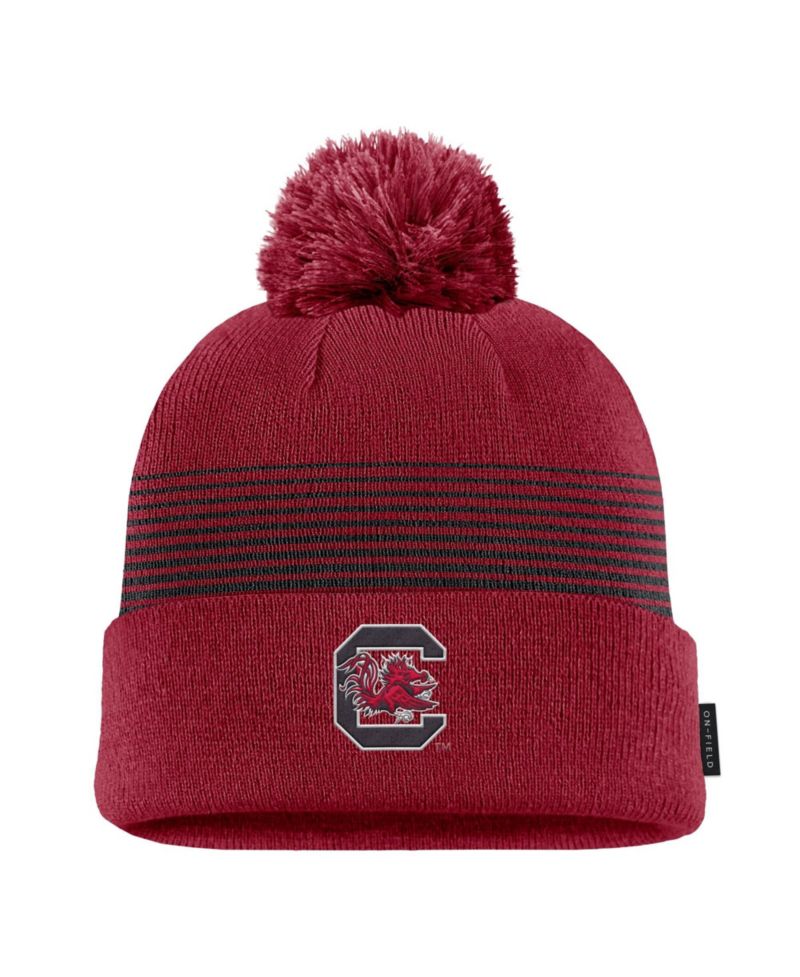 Men's Garnet South Carolina Gamecocks 2026 On-Field Peak Cuffed Knit Hat with Pom