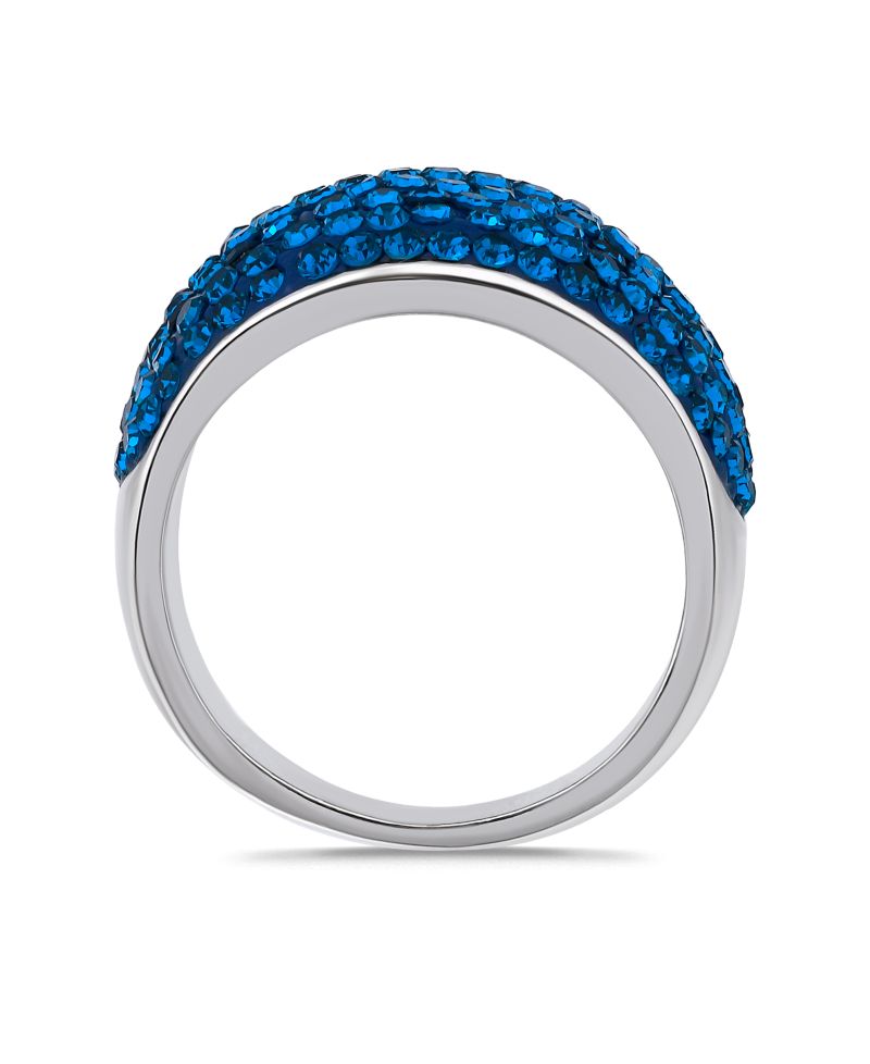 Pave Crystal Fine Silver-Plated Over Brass Indigo Blue Color Dome Shaped Ring