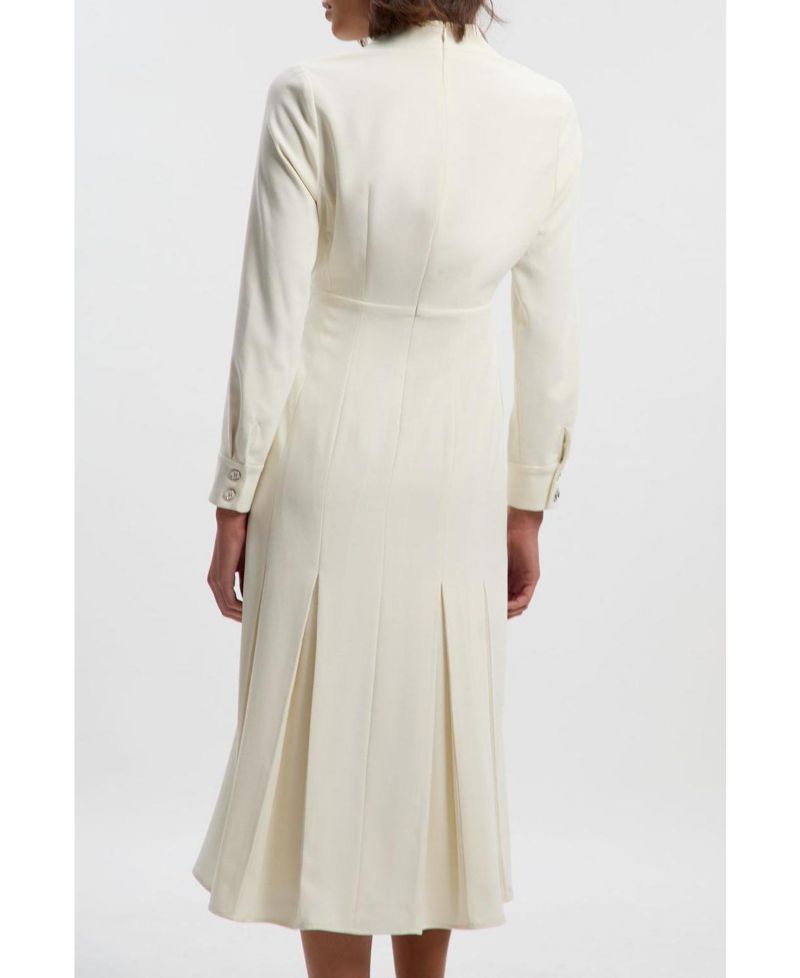 Women's Crepe Buckle Waist Midi Shirt Dress