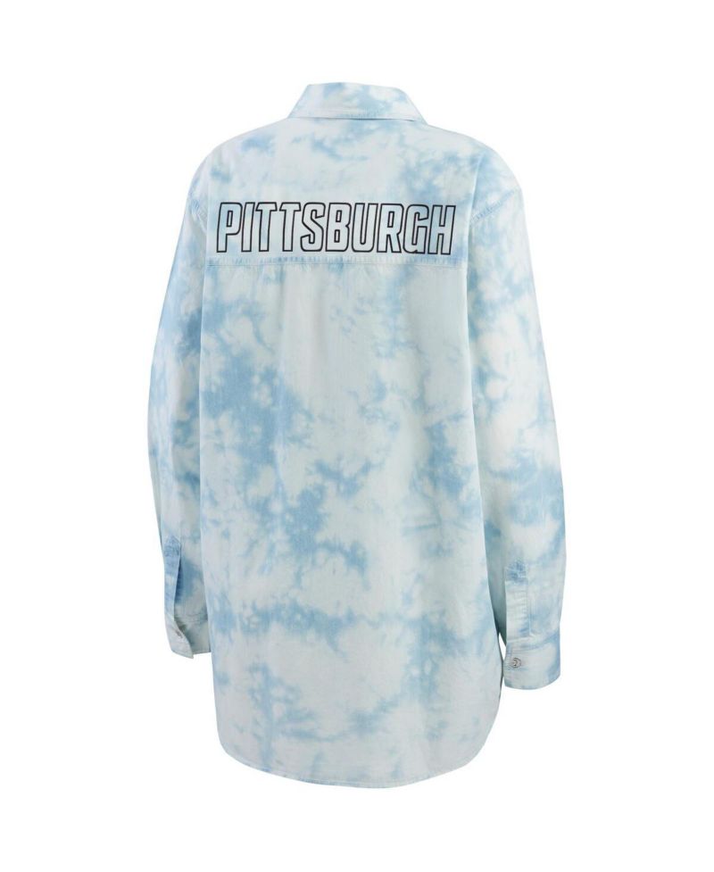 Women's White Pittsburgh Penguins Oversized Tie-Dye Button-Up Denim Shirt