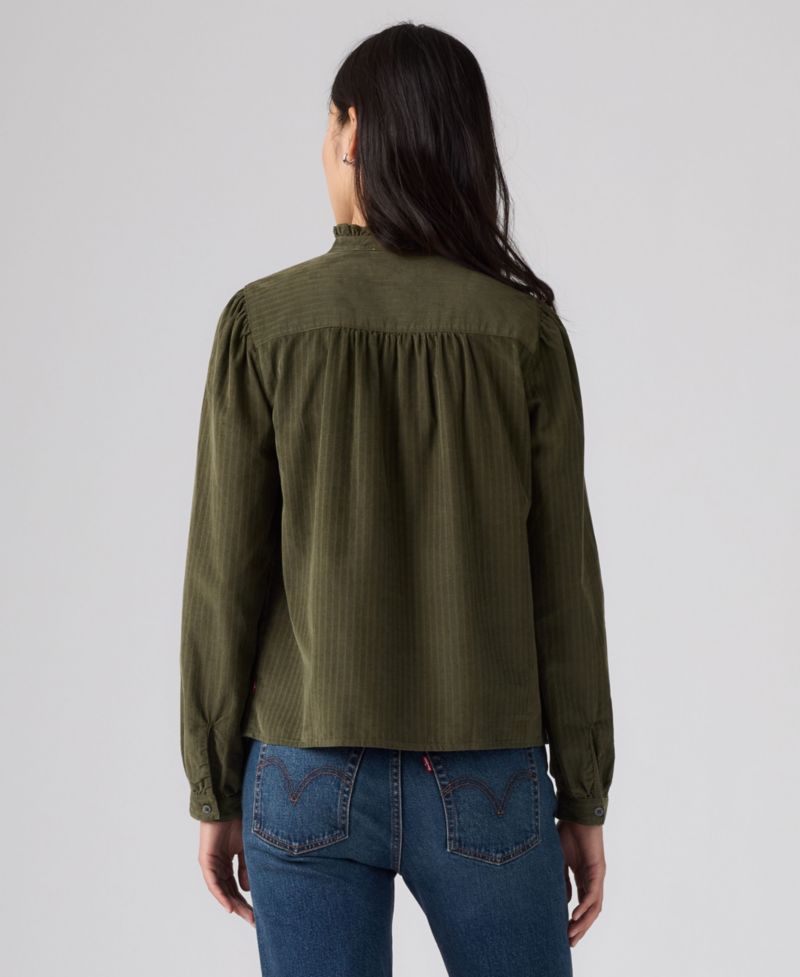 Women's Perla Long-Sleeve High-Neck Button-Front Corduroy Blouse