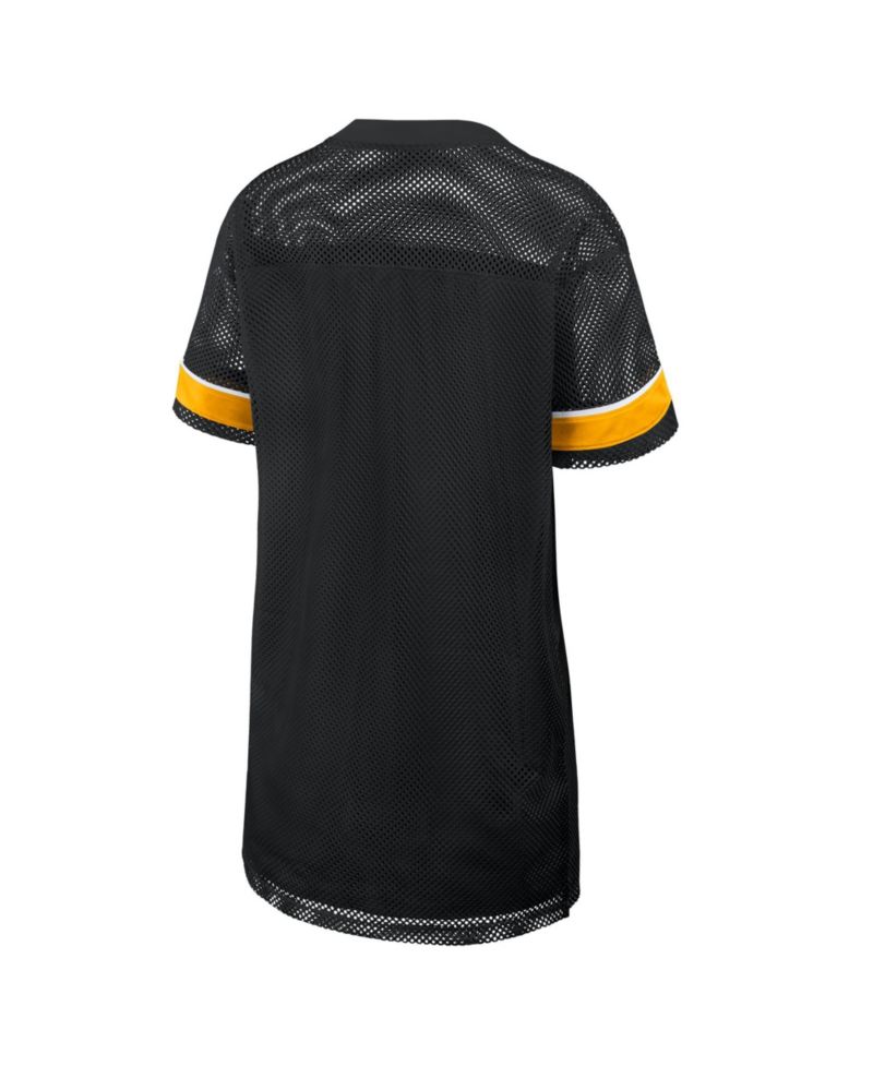 Women's Pittsburgh Steelers Team First Deep Route Oversized Mesh V-Neck Dress