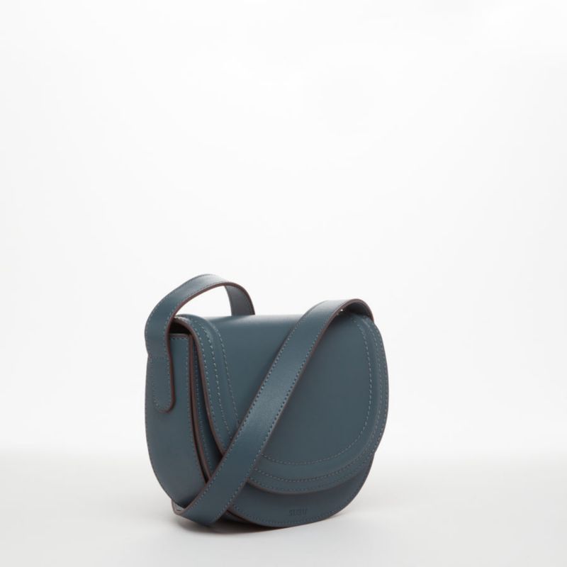 Blue Leather Saddle Bag Women s Crossbody Purse with Flap Closure and Adjustable Strap
