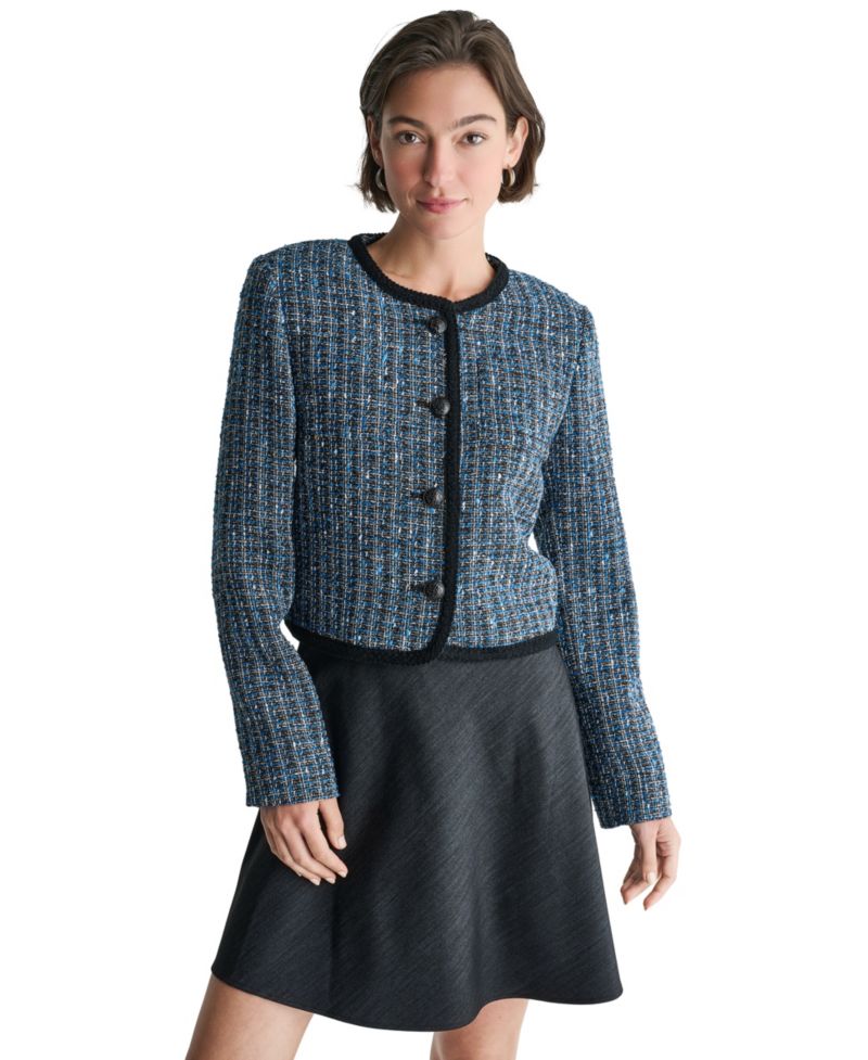 Women's Cropped Button-Front Tweed Jacket