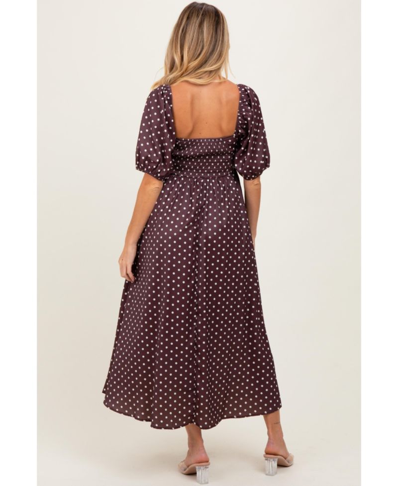 Women's Polka Dot Square Neck Midi Dress