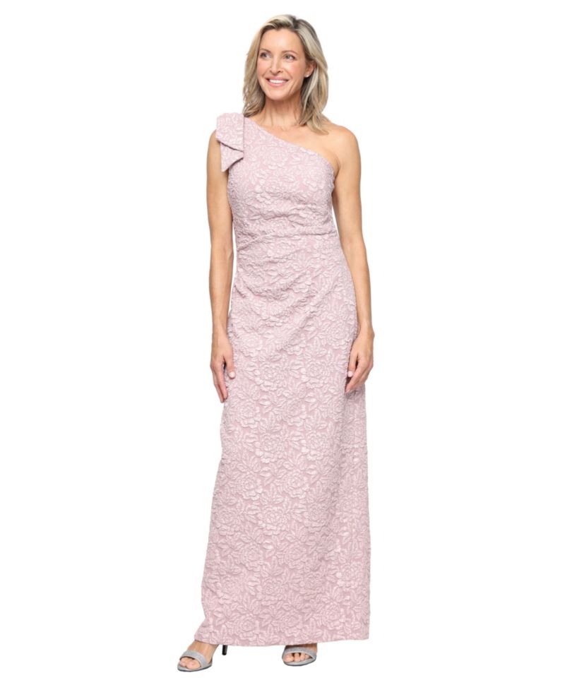 Petite Embossed Column One Shoulder Ball Gown